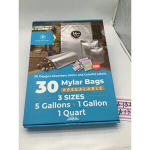 Premont mylar bags, 30 oxygen absorbers and colorful labels. .B132 B133